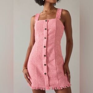 miami Pink Tweed Button-Front Mini Dress